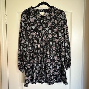 Style & Co Women's Black Floral Button Front Blouse (Size M)